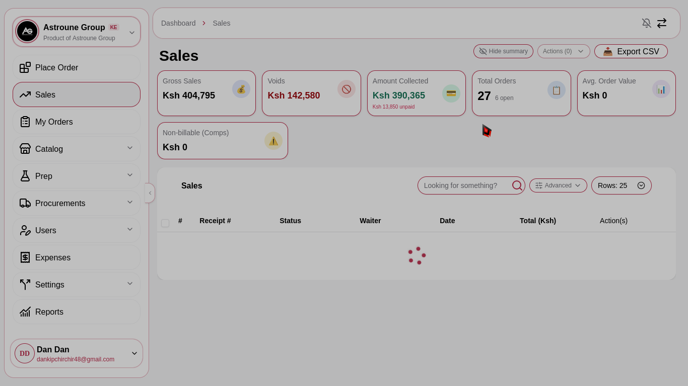 Core POS sales analytics screen